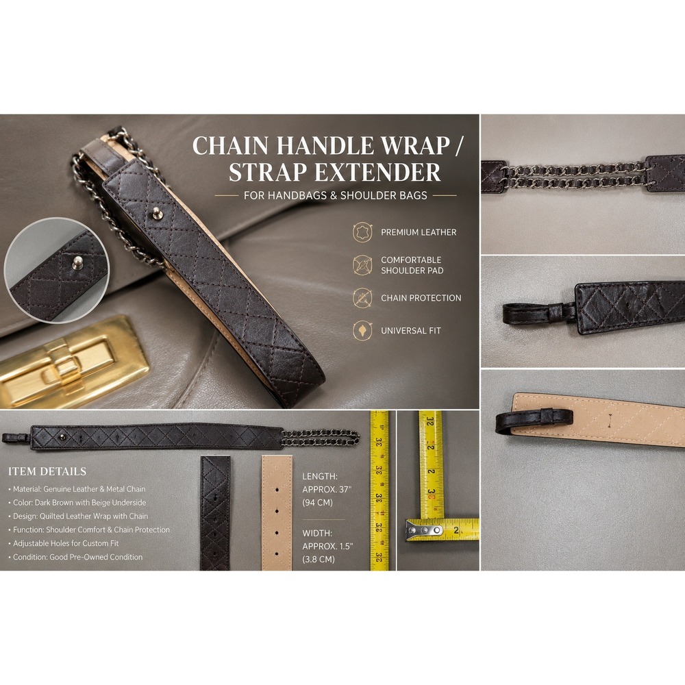 Quilted Brown Leather Handbag Strap‎ Extender Chain Handle Wrap 37 Inch